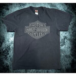 Harley Davidson Shirt Mens L Black Platte River Nebraska Made in USA Graphic